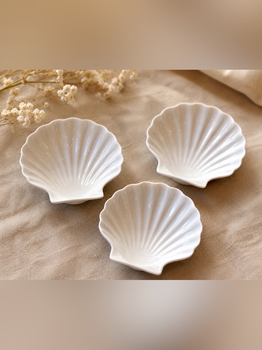 CERAMIC Clam Shell Bowl Set of 3 Fancy Ocean Inspired Beach Dinner Party Seafood